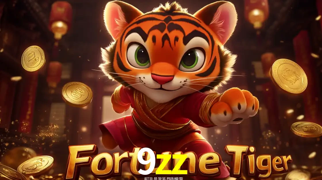 O carismático mascote do jogo de slot Fortune Tiger, um tigre fofo em pose de artes marciais, pronto para trazer sorte e multiplicadores de ganhos no cassino online 9zz.