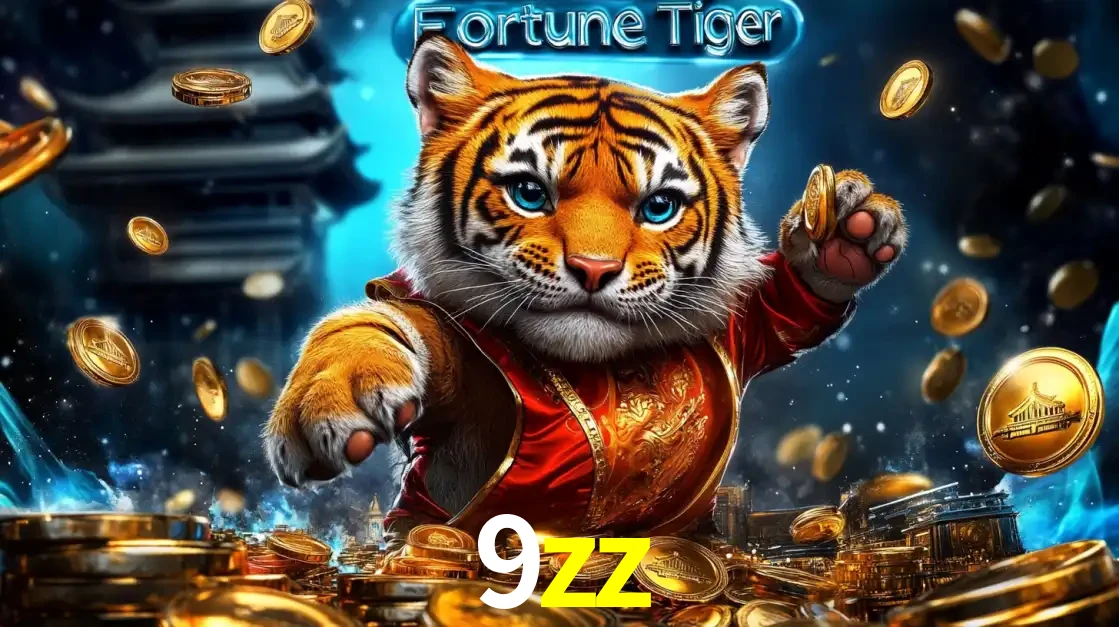 Imagem promocional do jogo de slot Fortune Tiger, com um tigre majestoso em traje tradicional cercado por uma fortuna em moedas de ouro, disponível agora no cassino 9zz.
