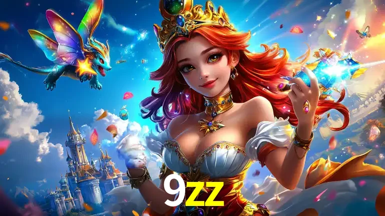 A princesa de um reino de fantasia mágico, com seu pequeno dragão, apresentando um mundo de prêmios encantados nos jogos de caça-níqueis do cassino 9zz.